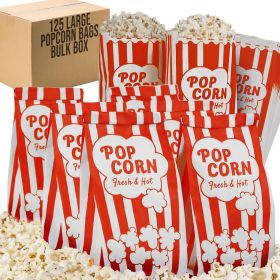 Popcorn Bags 2oz Bulk Pack of 125 Large White Red Individual Pop Corn Paper Bags Family Movie Night Mini Snack Boxes Concession Stand Party or Game Su