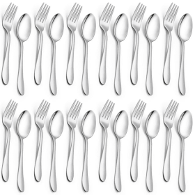 Walchoice 24-Piece Fork and Spoon Set, Stainless Steel Silverware Set for Home & Restaurant, Metal Flatware Cutlery Set, Mirror Polished