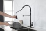 Commercial Spring Kitchen Faucets Matte Black with Pull Out Sprayer, Stainless Steel Single Handle One Hole Kitchen Sink Faucet