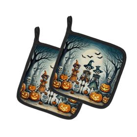 Calacas Skeletons Spooky Halloween Pair of Pot Holders Kitchen Heat Resistant Pot Holders Sets Oven Hot Pads for Cooking Baking BBQ, 7 1/2 x 7 1/2 (Default: Default)